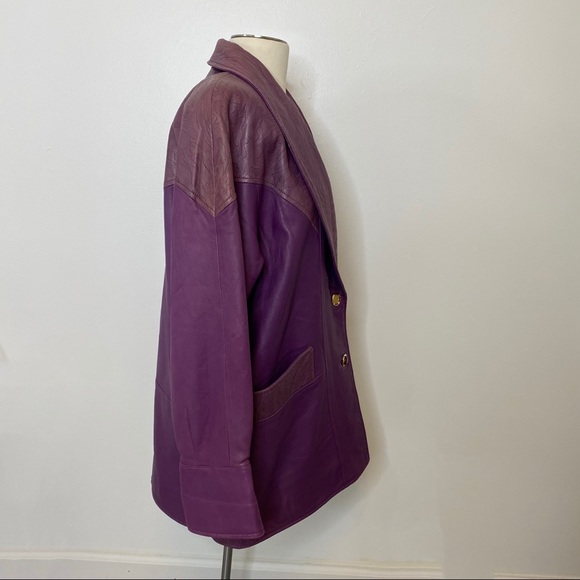 Vintage RARE BERGAMA purple leather jacket large - Picture 2 of 12